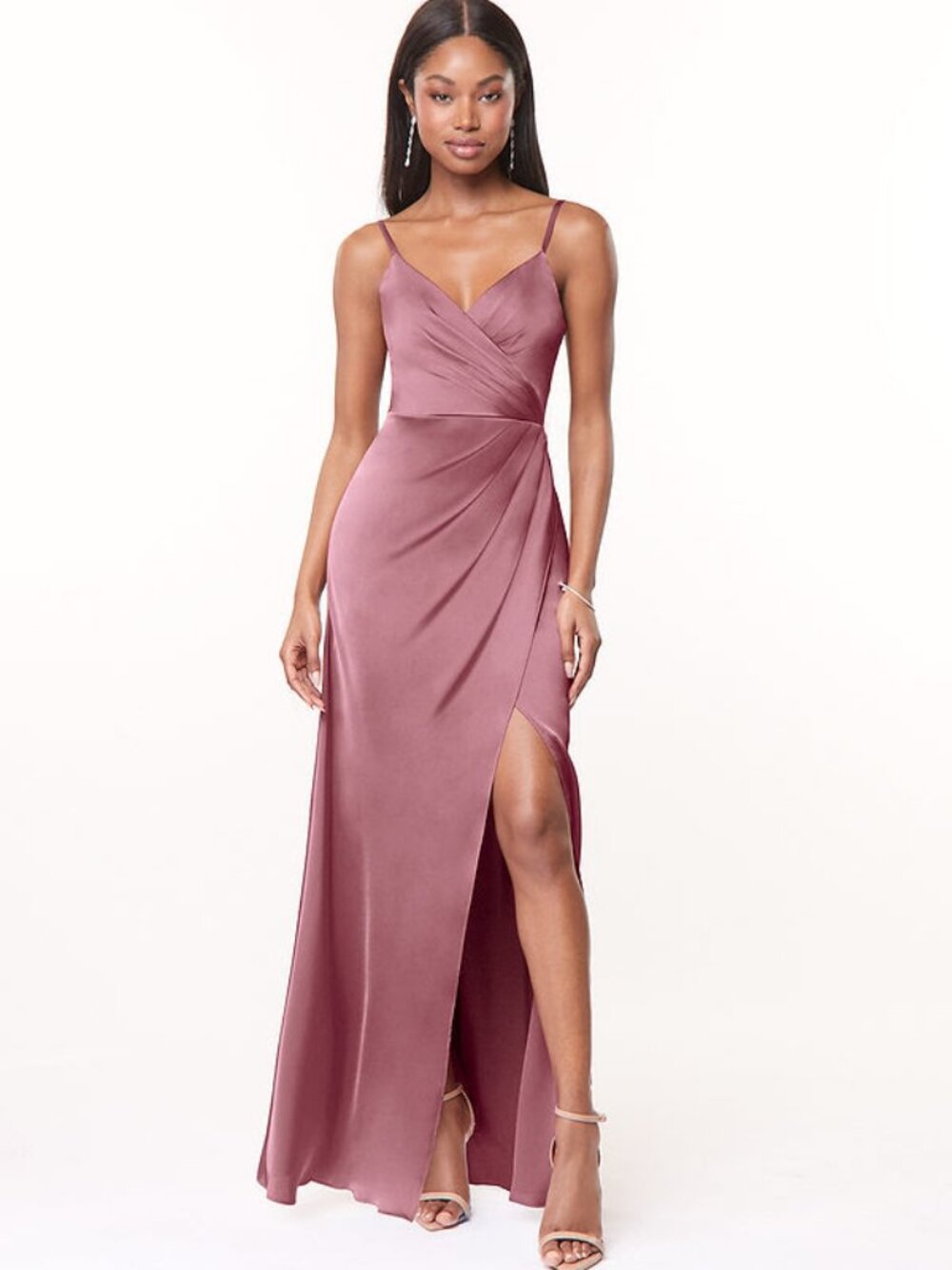 Azazie Maci Dress - Vintage Mauve - Stretch Satin - Sz 2